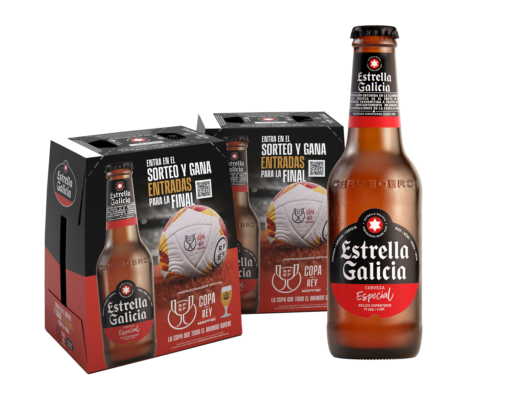 Botella y pack Estrella Galicia Copa del Rey